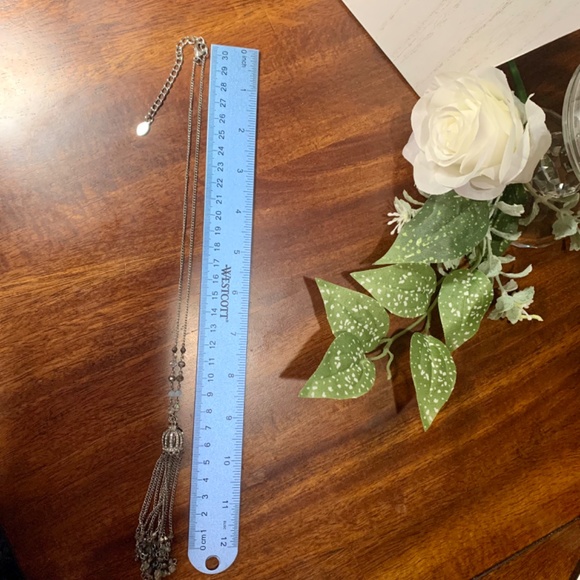 Vintage Iridescent Beaded Silver Crown Tassel Necklace. 18”-21” - Picture 4 of 7